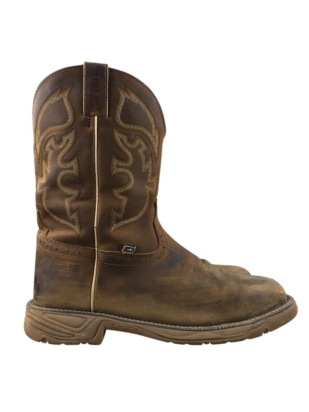 Justin Men's Size 13D Rush 11" Waterproof Steel Toe Brown Leather Cowboy Boots